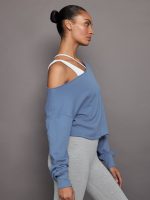 Off Shoulder Raw Edge Sweatshirt in French Terry - Quiet Harbor - Image 5