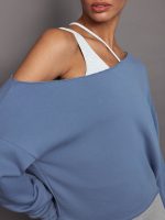 Off Shoulder Raw Edge Sweatshirt in French Terry - Quiet Harbor - Image 6