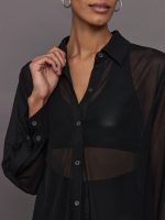 Collared High Low Tunic - Black - Image 6