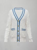 Varsity Cable Knit Cardigan - Cream - Image 7