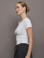 Cap Sleeve Ruched Top in Ribbed Jersey - White - Image 4