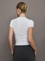 Cap Sleeve Ruched Top in Ribbed Jersey - White - Image 5