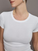 Cap Sleeve Ruched Top in Ribbed Jersey - White - Image 6