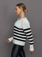 Striped Puff Sleeve Sweater - Cream/ Black - Image 6