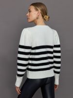 Striped Puff Sleeve Sweater - Cream/ Black - Image 8