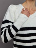 Striped Puff Sleeve Sweater - Cream/ Black - Image 5
