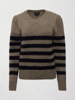 Striped Puff Sleeve Sweater - Stone/ Black - Image 14