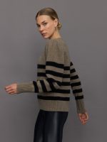 Striped Puff Sleeve Sweater - Stone/ Black - Image 6
