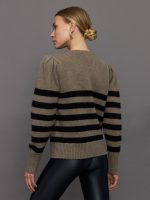 Striped Puff Sleeve Sweater - Stone/ Black - Image 8