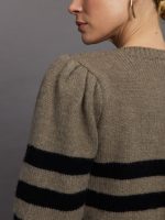 Striped Puff Sleeve Sweater - Stone/ Black - Image 11
