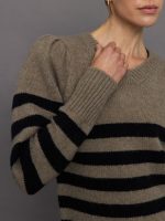 Striped Puff Sleeve Sweater - Stone/ Black - Image 4
