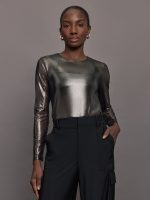 Silver Mesh Long Sleeve Top - Grey Mesh
