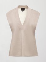 V Neck Knit Vest in Interlock - Taupe Heather - Image 12