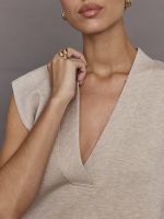 V Neck Knit Vest in Interlock - Taupe Heather - Image 8