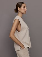 V Neck Knit Vest in Interlock - Taupe Heather - Image 5