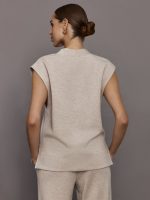 V Neck Knit Vest in Interlock - Taupe Heather - Image 7