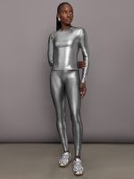 Liquid Metallic Long Sleeve Top - Metallic Silver - Image 3