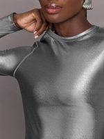 Liquid Metallic Long Sleeve Top - Metallic Silver - Image 4