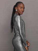 Liquid Metallic Long Sleeve Top - Metallic Silver - Image 5