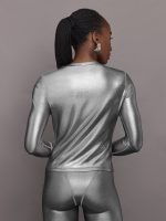 Liquid Metallic Long Sleeve Top - Metallic Silver - Image 6