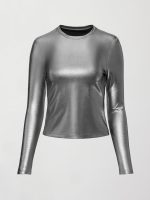 Liquid Metallic Long Sleeve Top - Metallic Silver - Image 7