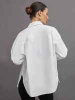 Oversized Button Up Shirt - White - Image 5