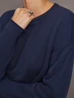 Crew Neck Sweatshirt in French Terry - Navy Blazer - Image 6