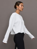 Crew Neck Sweatshirt in French Terry - White - Image 3