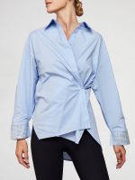 RHINESTONE OVERSIZED BUTTON UP SHIRT - Blue with Silver Rhinestones - Image 4