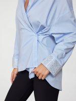 RHINESTONE OVERSIZED BUTTON UP SHIRT - Blue with Silver Rhinestones - Image 5