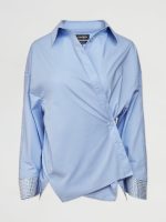 RHINESTONE OVERSIZED BUTTON UP SHIRT - Blue with Silver Rhinestones - Image 6