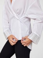 RHINESTONE OVERSIZED BUTTON UP SHIRT - White w/ Silver Rhinestones - Image 5