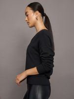 Off Shoulder Sweatshirt in French Terry - BLACK - Image 6