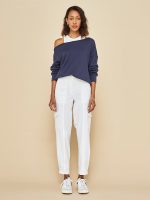 Off Shoulder Sweatshirt in French Terry - Evening Blue - Image 7