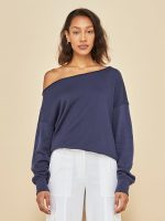 Off Shoulder Sweatshirt in French Terry - Evening Blue - Image 3