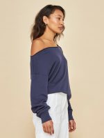 Off Shoulder Sweatshirt in French Terry - Evening Blue - Image 5