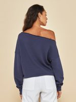 Off Shoulder Sweatshirt in French Terry - Evening Blue - Image 4