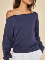 Off Shoulder Sweatshirt in French Terry - Evening Blue - Image 6