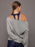 Off Shoulder Sweatshirt in French Terry - Heather Grey - Image 4