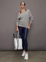 Off Shoulder Sweatshirt in French Terry - Heather Grey - Image 7
