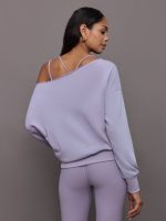 Off Shoulder Sweatshirt in French Terry - Lavender Grey - Image 8