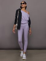 Off Shoulder Sweatshirt in French Terry - Lavender Grey - Image 10