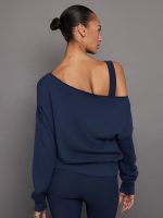 Off Shoulder Sweatshirt in French Terry - Navy Blazer - Image 3