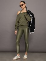 Off Shoulder Sweatshirt in French Terry - Olive - Image 3