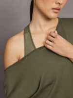 Off Shoulder Sweatshirt in French Terry - Olive - Image 5