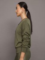 Off Shoulder Sweatshirt in French Terry - Olive - Image 6