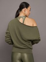 Off Shoulder Sweatshirt in French Terry - Olive - Image 4