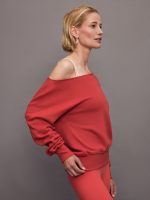 Off Shoulder Sweatshirt in French Terry - Tomato - Image 6