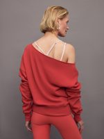 Off Shoulder Sweatshirt in French Terry - Tomato - Image 3
