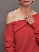Off Shoulder Sweatshirt in French Terry - Tomato - Image 4